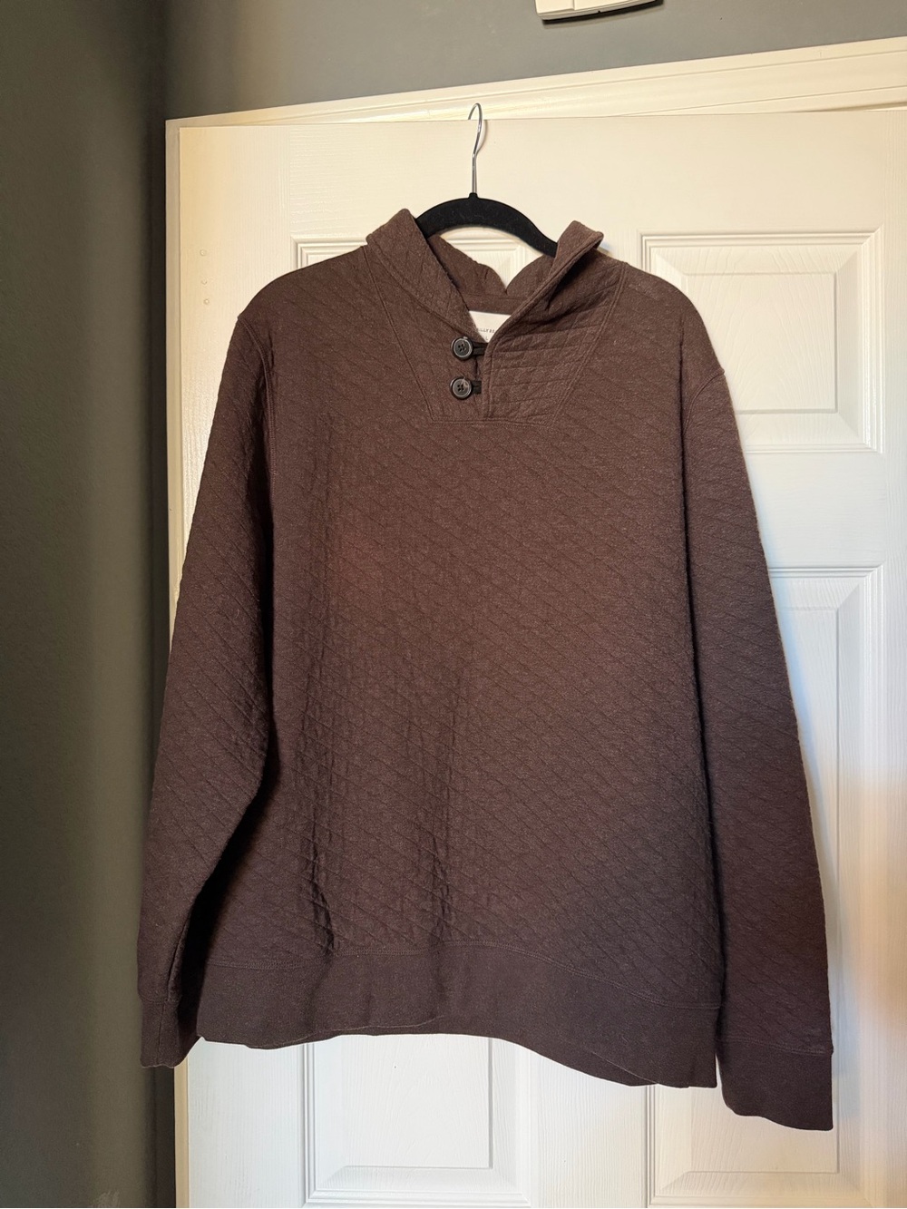 Billy Reid Quilted Shawl-Collar Crewneck Sweater in Brown